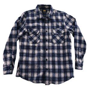 Lee Mens Shirt Large Long Sleeve Blue Plaid Classic Regular Fit Casual Flannel